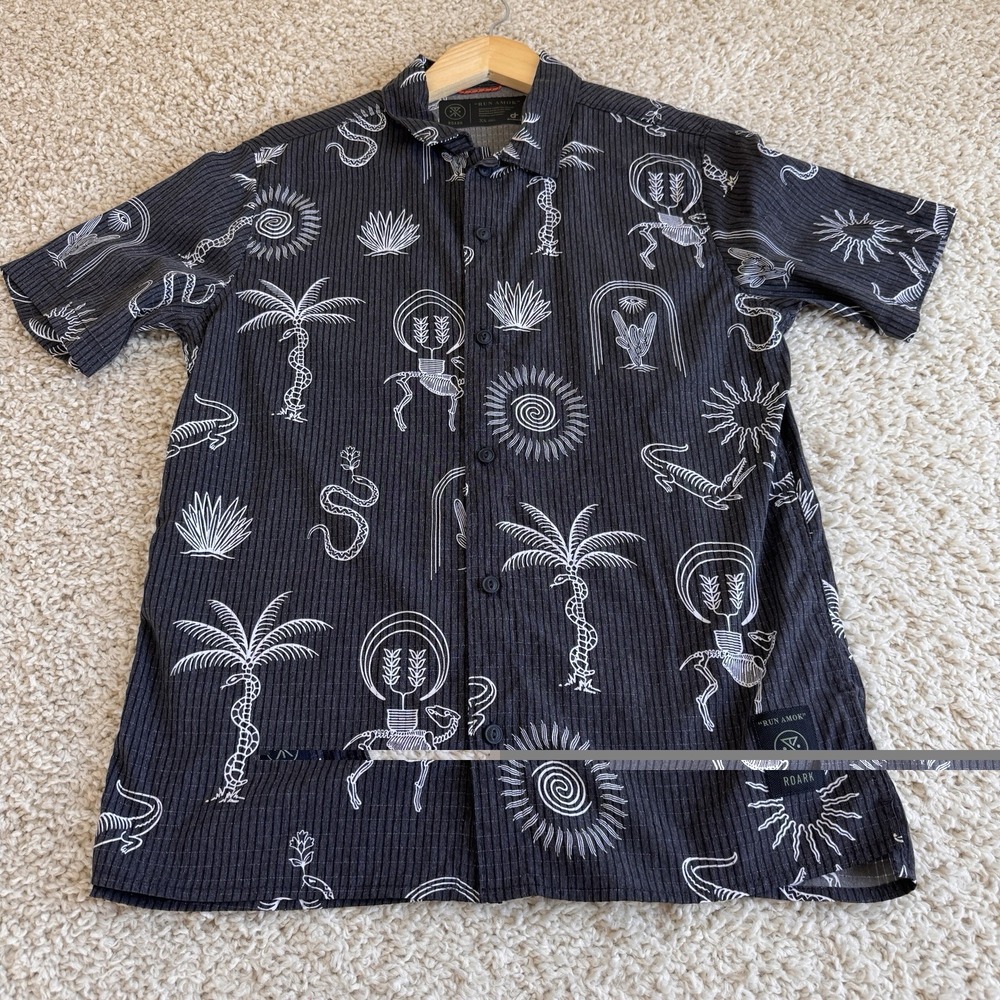 Roark Run Amok Mens XS Black Graphic Button Up Shirt DriRelease Desert Snake